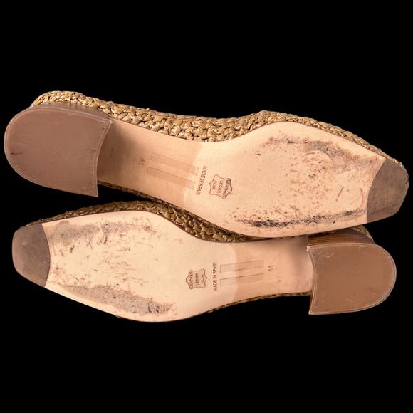 MIISTA Noa Women's Size 41 US 9-9.5 Woven Raffia Pump Stacked Heel Square Toe - Picture 10 of 12